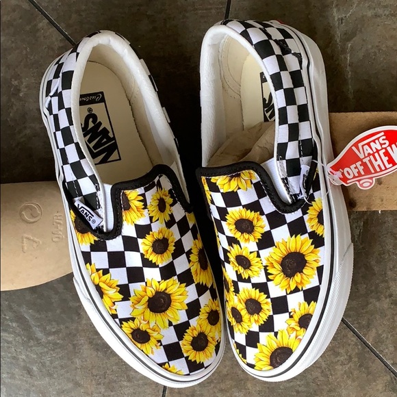 VANS CLASSIC SLIP ON CUSTOM SUNFLOWER/CHECKERBOARD - Picture 16 of 16